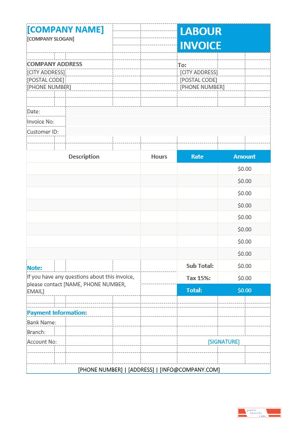 Labour Invoice Format Template PSD template